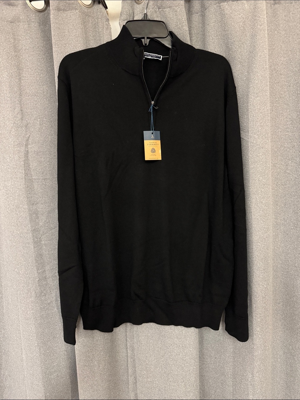 Charles Tyrwhitt Black Pure Merino Zip Neck Jumper